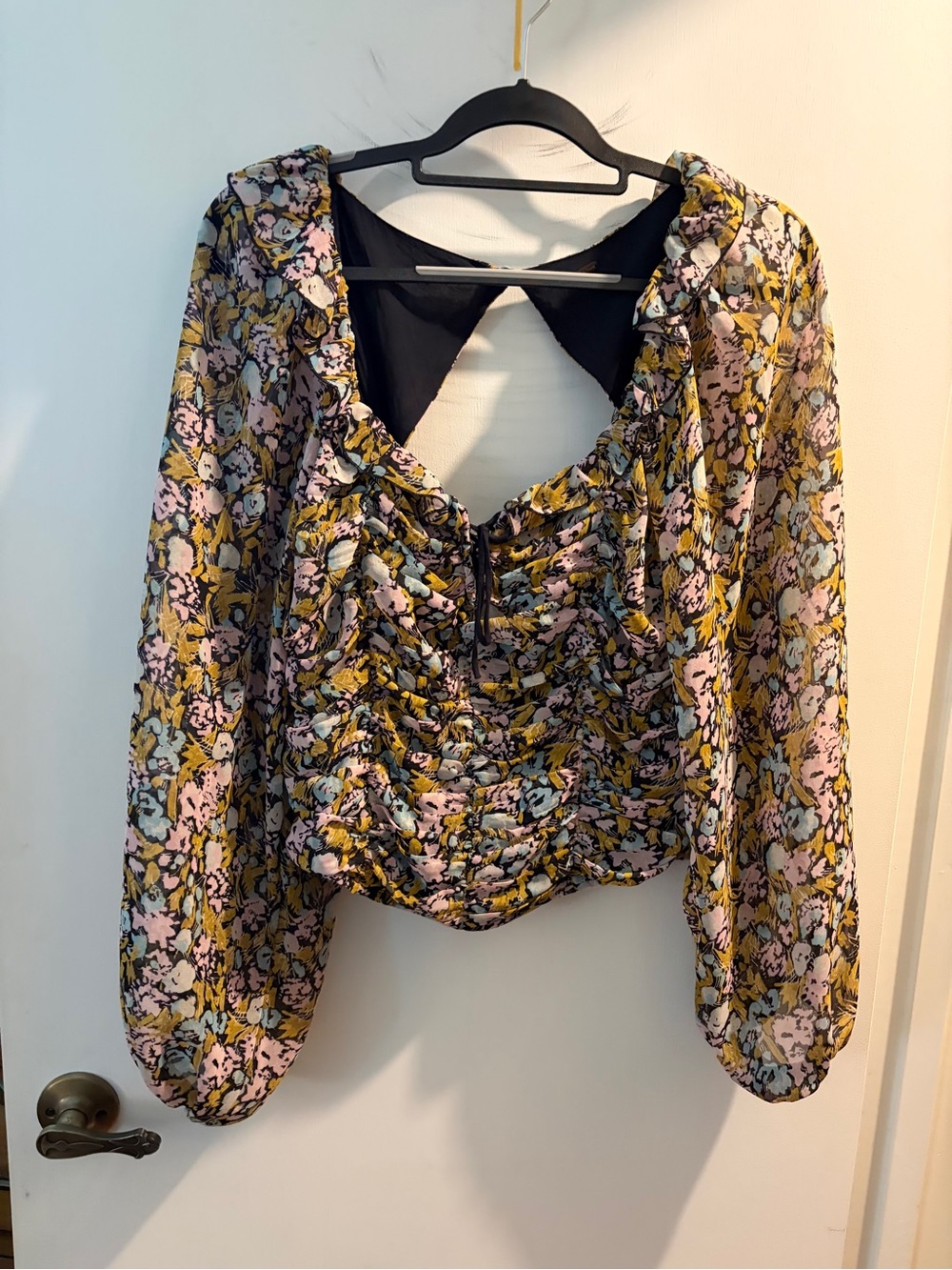 Free People Floral Ruched Long-Sleeve Women’s Top - Pink & Mustard